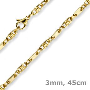 3mm Platte-Steigbügel Kette Collier Halskette, 585 Gold Gelbgold, 45cm