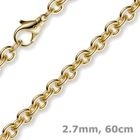 2,7mm Kette Collier Rundankerkette aus 585 Gold Gelbgold, 60cm Unisex