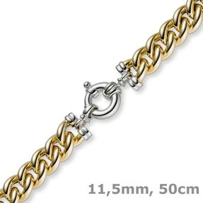 11,5mm Rundpanzer Kette Collier Halsschmuck 585 Gold Gelbgold & Weißgold, 50cm