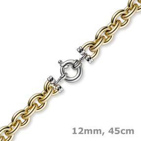 12mm Rundanker Kette Collier Halsschmuck 585 Gold Gelbgold & Weißgold, 45cm