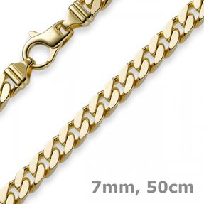 7mm Panzerkette Kette Collier diamantiert, 750 Gold Gelbgold massiv, 50cm