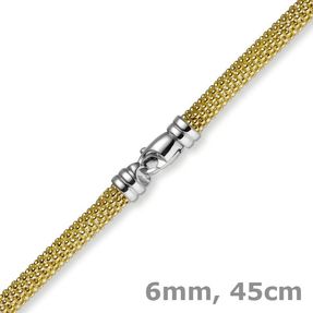 6mm Collier Kette Halsschmuck Himbeer rund, 585 Gold Gelbgold & Weißgold, 45cm