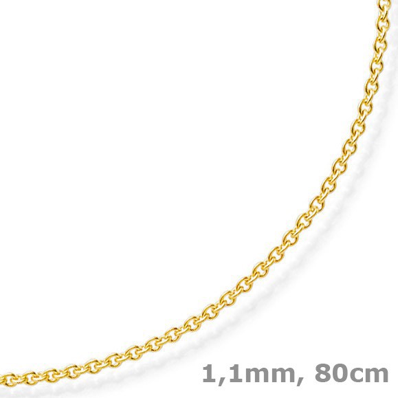 1,1mm Rund-Ankerkette aus 750 Gelbgold 80cm