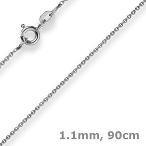 1,1mm Rund-Ankerkette 585 Gold Weißgold Kette Collier Halskette, 90cm