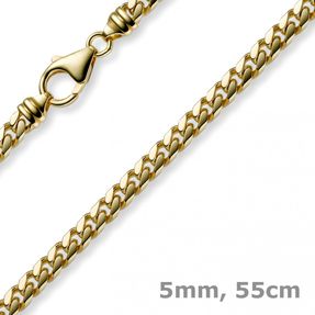 5mm Kette Collier Panzerkette oval diamantiert massiv, 585 Gold Gelbgold, 55cm