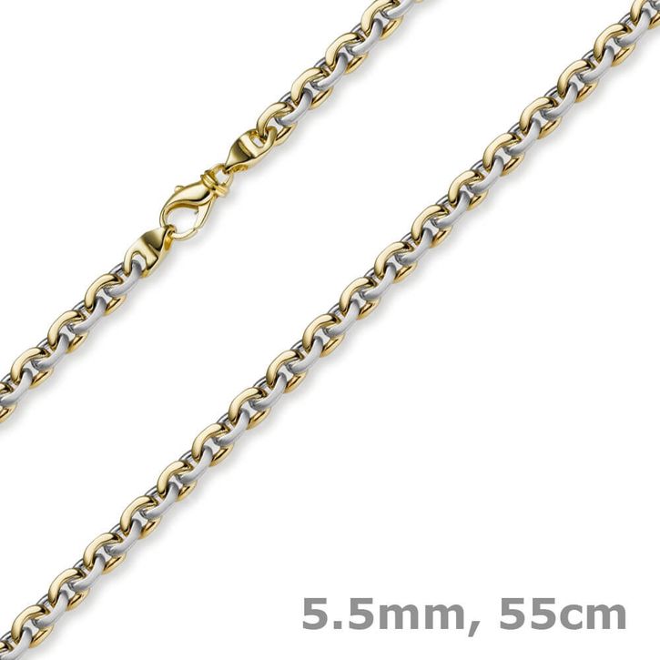 5,5mm Rundankerkette 585 Gold gelb weiß 55cm