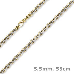 5,5mm Kette Collier Rundankerkette 585 Gold Gelbgold & Weißgold 55cm Goldkette