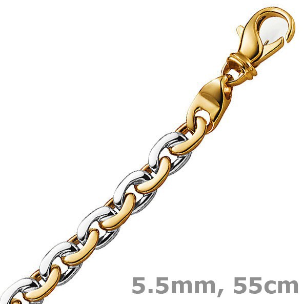 5,5mm Rundankerkette 585 Gold gelb weiß 55cm