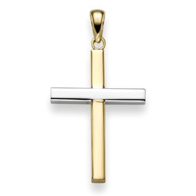 Anhänger Kreuz 30x16,5mm aus 585 Gold Gelbgold & Weißgold bicolor