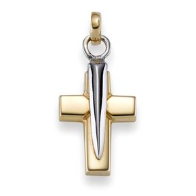 Goldkreuz Anhänger Kreuz 29x13mm 585 Gold Gelbgold & Weißgold bicolor