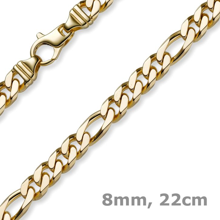 8mm Armband Figarokette 585 Gelbgold 22cm