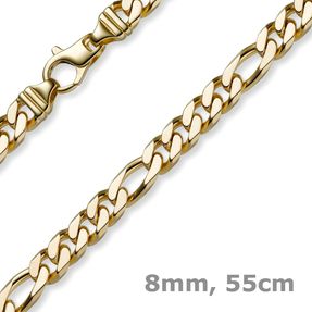 8mm Figarokette Halskette Collier diamantiert 585 Gold Gelbgold, 55cm