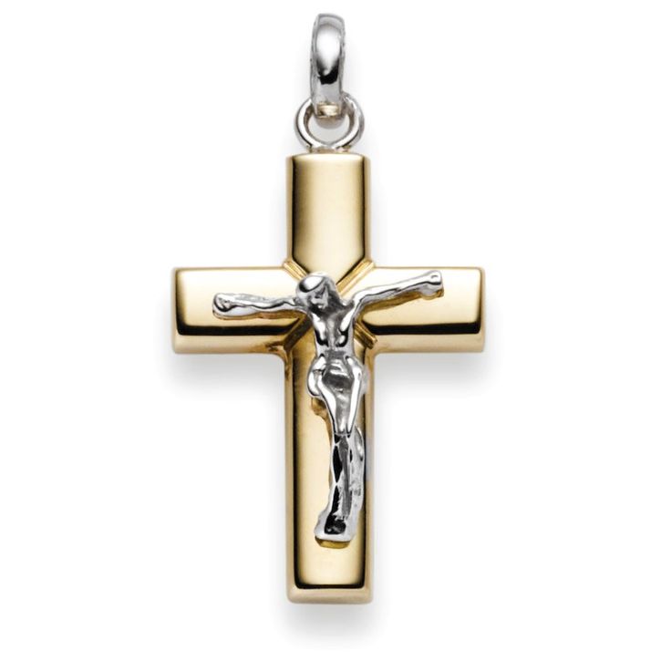 Anhänger Kreuz mit Jesus 29x16mm 585 Gold gelb weiß