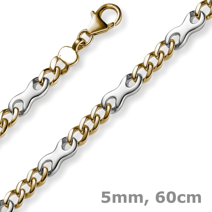 5mm Phantasiekette aus 585 Gold gelb weiß 60cm