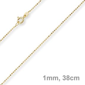 1mm Kugelkette diamantiert Kette Goldkette Halskette aus 585 Gold Gelbgold, 38cm