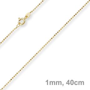 1mm Kugelkette diamantiert Kette Goldkette Halskette aus 585 Gold Gelbgold, 40cm