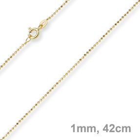 1mm Kugelkette diamantiert Kette Goldkette Halskette aus 585 Gold Gelbgold, 42cm