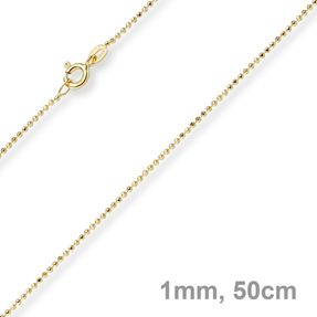 1mm Kugelkette diamantiert Kette Goldkette Halskette aus 585 Gold Gelbgold, 50cm