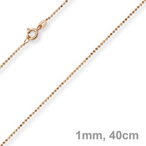 1mm Kugelkette diamantiert Kette Goldkette Halskette aus 585 Gold Rotgold, 40cm