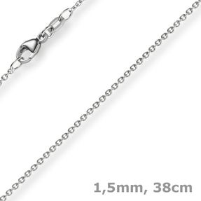 1,5mm Rund-Ankerkette aus 750 Gold Weißgold Kette Collier Halskette, 38cm