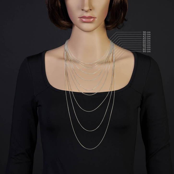 1.5mm Rund-Ankerkette aus 750 Weißgold 55cm