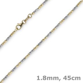 1,8mm Kette Collier Kugelkette diamantiert aus 585 Gold Gelbgold Weißgold 45cm