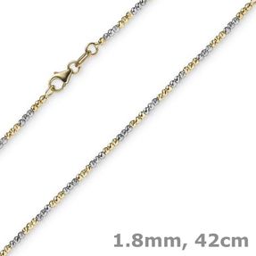 1,8mm Kette Collier Kugelkette diamantiert aus 585 Gold Gelbgold Weißgold 42cm