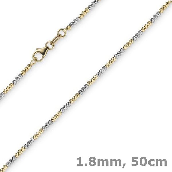 1,8mm Kugelkette 585 Gelbgold Weißgold 50cm