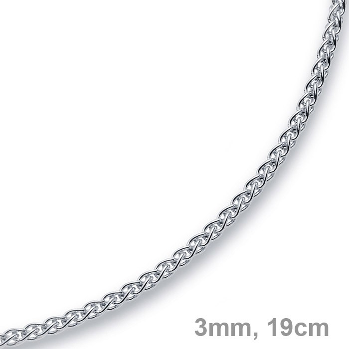 3mm Armband Zopf-Kette 750 Weißgold 19cm