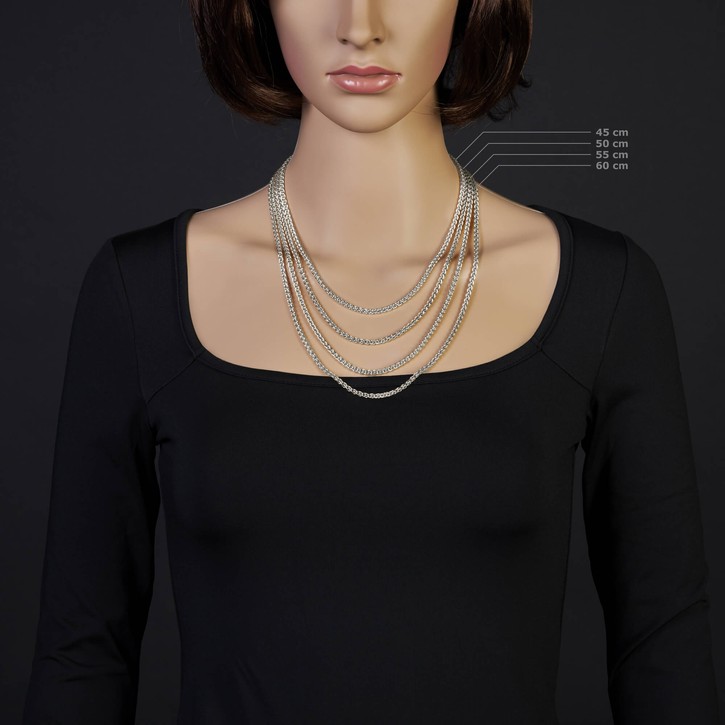 3mm Zopfkette 750 Weißgold 55cm