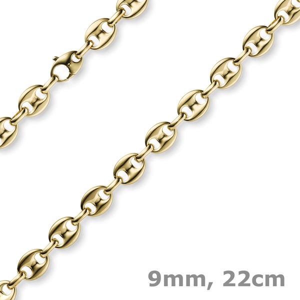 9mm Schiffsanker-Armband aus 585 Gelbgold 22cm