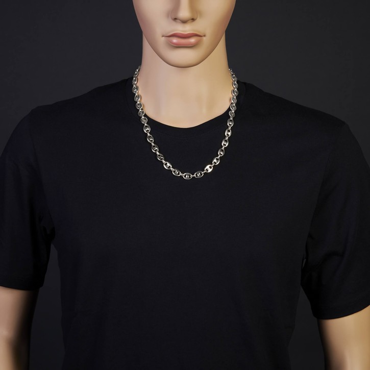 9mm Schiffsanker Kette aus 585 Weißgold 60cm