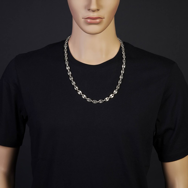 9mm Schiffsanker Kette aus 585 Weißgold 70cm