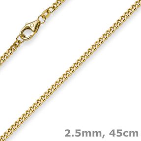 2,5mm Panzerkette Kette Collier aus 750 Gold Gelbgold Goldkette, 45cm