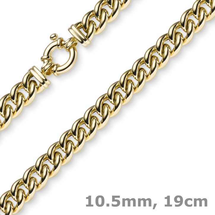 10,5mm Panzer-Armband aus 585 Gelbgold 19cm