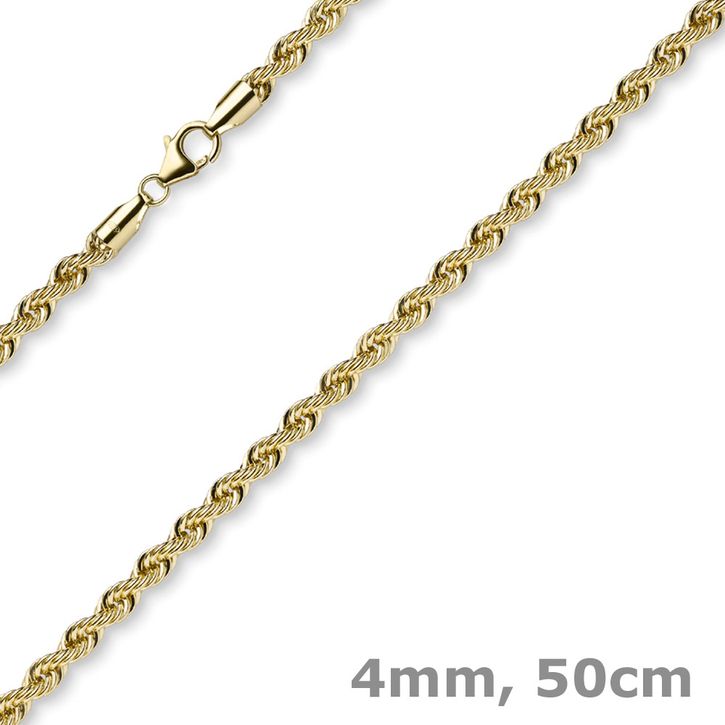 4mm Kordelkette aus 585 Gelbgold 50cm