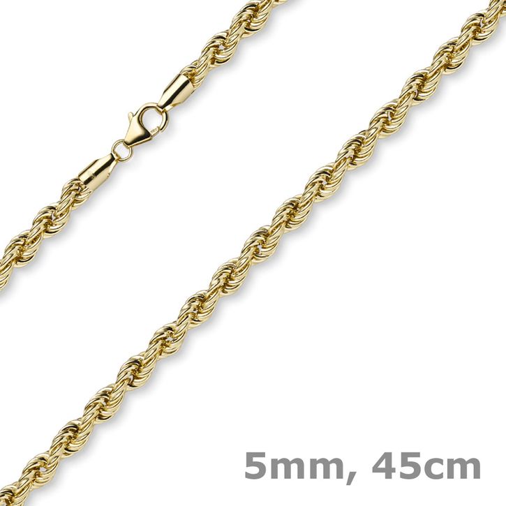 5mm Kordelkette aus 585 Gelbgold 45cm