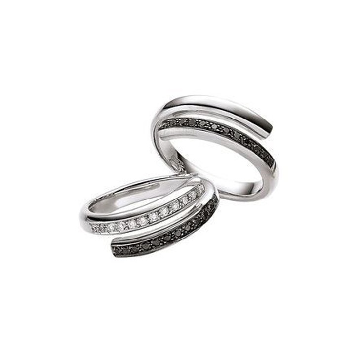 Ring 12 Brillanten schwarz-weiß 750 Weißgold