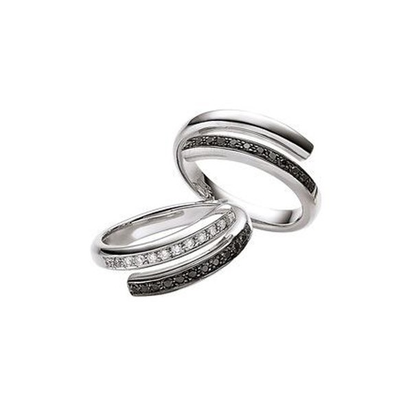 Ring 12 Brillanten schwarz-weiß 750 Weißgold