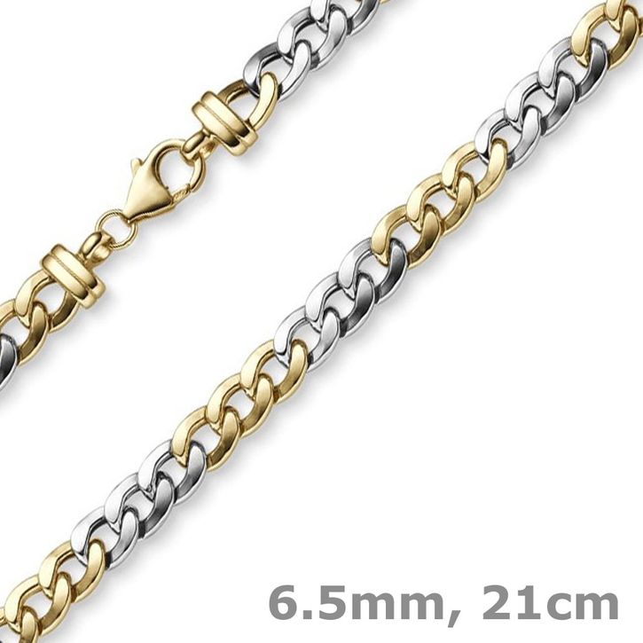 6,5mm Armband Panzerkette 585 Gold gelb weiß 21cm