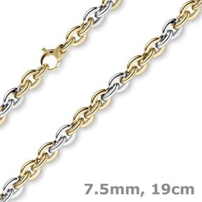 7,5mm Armband Phantasiekette Armschmuck aus 585 Gelbgold Weißgold glänzend 19cm