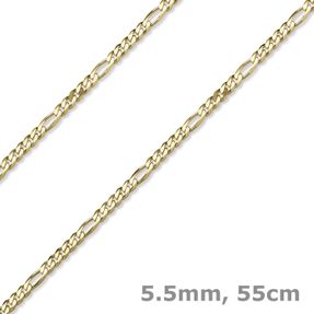 5,5mm Collier diamantierte Figarokette aus 585 Gold Gelbgold Halsschmuck, 55cm