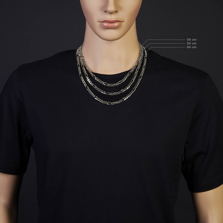 5.5mm Collier Figarokette 585 Weißgold 55cm