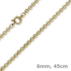 6mm Collier Erbskette aus 585 Gold Gelbgold Halsschmuck Halskette Unisex, 45cm