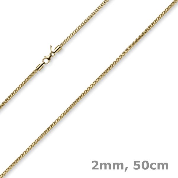 2mm Collier runde Himbeer-Kette 585 Gelbgold 50cm