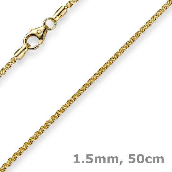 1,5mm Zopfkette 750 Gelbgold 50cm