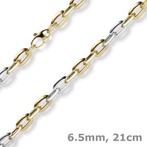 6,5mm Armband Weit-Ankerkette 585 Gold Gelbgold Weißgold bicolor 21cm Armschmuck