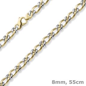 8mm Panzer-Figaro Phantasie Kette Halskette aus 585 Gelbgold & Weißgold 55cm