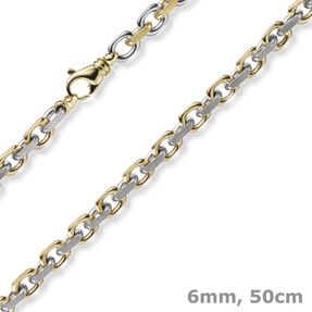 6mm Kette Collier Ankerkette 585 Gold Gelbgold & Weißgold bicolor 50cm Herren