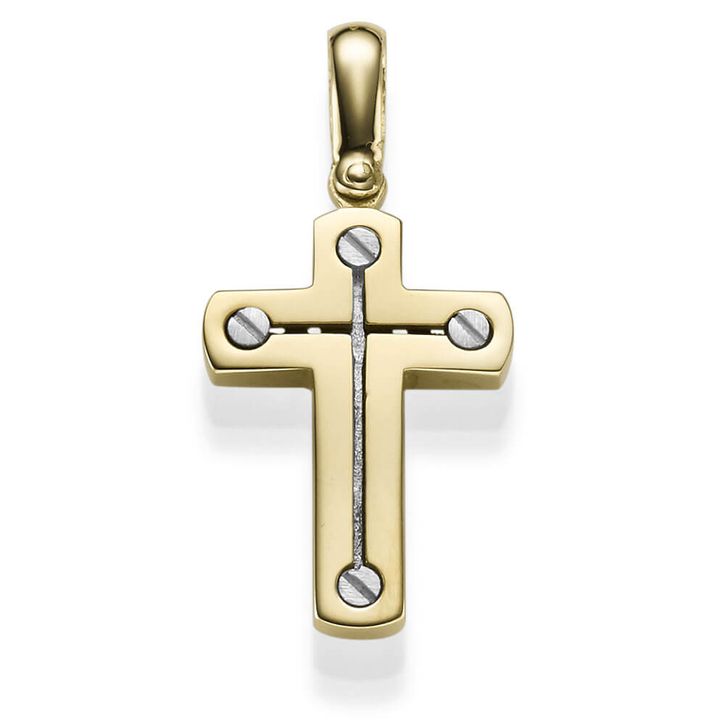 Anhänger Kreuz 26x17.5mm 585 Gold gelb weiß bicolor